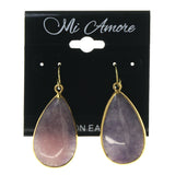 Purple & Gold-Tone Colored Metal Dangle-Earrings With Stone Accents #LQE1953