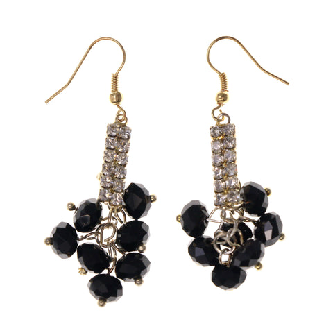 Black & Gold-Tone Colored Metal Dangle-Earrings With Bead Accents #LQE1955