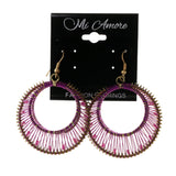 Purple & Gold-Tone Colored Fabric Dangle-Earrings With Bead Accents #LQE1958