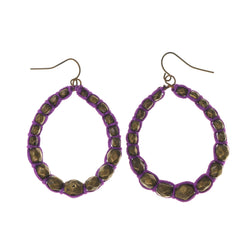 Gold-Tone & Purple Colored Metal Dangle-Earrings With Bead Accents #LQE1959