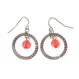 Silver-Tone & Pink Colored Metal Dangle-Earrings With Bead Accents #LQE1962