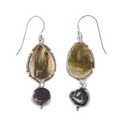 Green & Silver-Tone Colored Metal Dangle-Earrings With Stone Accents #LQE1964