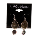 Green & Silver-Tone Colored Metal Dangle-Earrings With Stone Accents #LQE1964