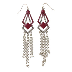 Pink & Silver-Tone Colored Metal Dangle-Earrings With tassel Accents #LQE1968