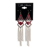 Pink & Silver-Tone Colored Metal Dangle-Earrings With tassel Accents #LQE1968
