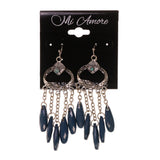 Silver-Tone & Blue Colored Metal Dangle-Earrings With Bead Accents #LQE1969