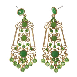 Gold-Tone & Green Metal -Dangle-Earrings Crystal Accents #LQE1970