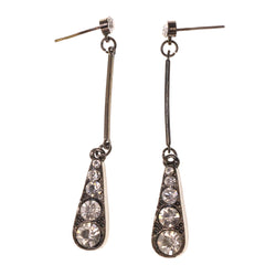 Silver-Tone & Black Metal -Dangle-Earrings Crystal Accents #LQE1971