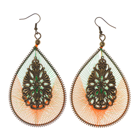 Orange & Green Colored Fabric Dangle-Earrings #LQE1985