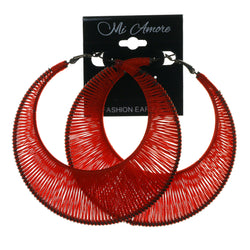 Red & Silver-Tone Colored Fabric Hoop-Earrings #LQE1986
