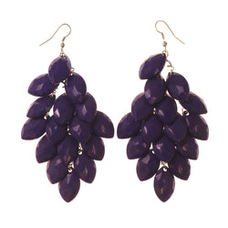 Purple & Silver-Tone Metal Chandelier-Earrings Bead Accents #LQE1987