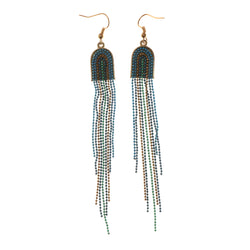 Blue & Gold-Tone Colored Metal Dangle-Earrings With Bead Accents #LQE1989