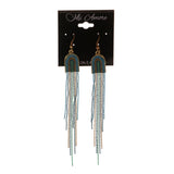 Blue & Gold-Tone Colored Metal Dangle-Earrings With Bead Accents #LQE1989