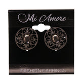 Silver-Tone & Black Colored Metal Stud-Earrings With Crystal Accents #LQE2000