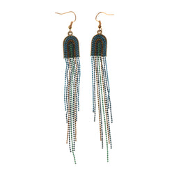 Blue & Gold-Tone Colored Metal Dangle-Earrings With Bead Accents #LQE2002