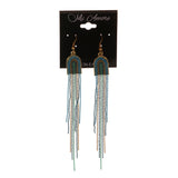 Blue & Gold-Tone Colored Metal Dangle-Earrings With Bead Accents #LQE2002