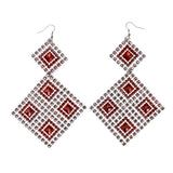 Silver-Tone & Red Colored Acrylic Dangle-Earrings #LQE2003