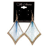 Blue & Silver-Tone Colored Fabric Dangle-Earrings #LQE2011