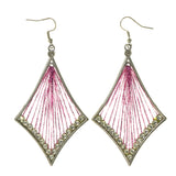 Pink & Silver-Tone Colored Fabric Dangle-Earrings #LQE2012