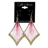 Pink & Silver-Tone Colored Fabric Dangle-Earrings #LQE2012