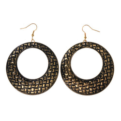 Gold-Tone & Black Colored Metal Dangle-Earrings #LQE2018