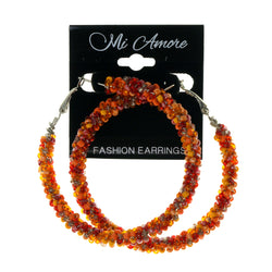 Orange & Red Colored Metal Hoop-Earrings With Bead Accents #LQE2022