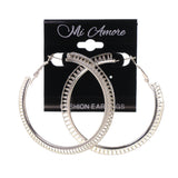 Glitter Sparkle Hoop-Earrings Silver-Tone Color #LQE2024