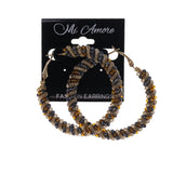 Gold-Tone & Orange Colored Metal Hoop-Earrings With Bead Accents #LQE2031