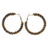 Gold-Tone & Orange Colored Metal Hoop-Earrings With Bead Accents #LQE2031