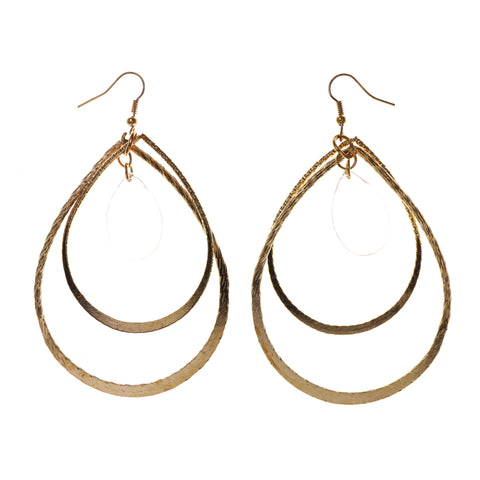Gold-Tone & Clear Colored Metal Dangle-Earrings With Crystal Accents #LQE2032
