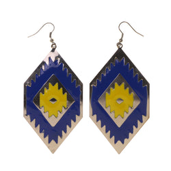 Blue & Yellow Colored Metal Dangle-Earrings #LQE2034