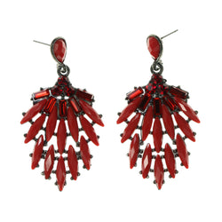 Red & Silver-Tone Colored Metal Dangle-Earrings With Crystal Accents #LQE2037