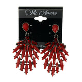 Red & Silver-Tone Colored Metal Dangle-Earrings With Crystal Accents #LQE2037