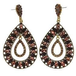 Brown & Gold-Tone Metal -Dangle-Earrings Crystal Accents #LQE2038