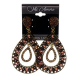 Brown & Gold-Tone Metal -Dangle-Earrings Crystal Accents #LQE2038