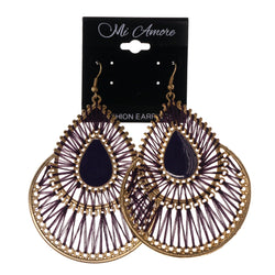 Purple & Gold-Tone Colored Fabric Dangle-Earrings #LQE2039