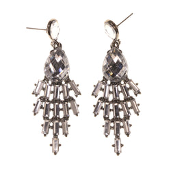 Silver-Tone Metal Drop-Dangle-Earrings With Crystal Accents #LQE2042