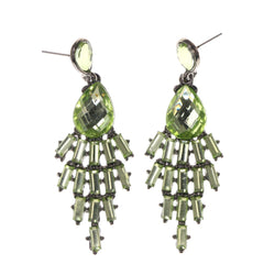 Green & Silver-Tone Metal -Dangle-Earrings Crystal Accents #LQE2043
