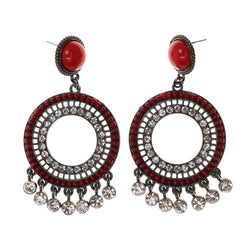 Red & Silver-Tone Metal -Dangle-Earrings Crystal Accents #LQE2044