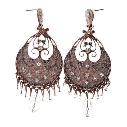 Bronze-Tone & White Metal -Dangle-Earrings Crystal Accents #LQE2050