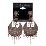 Bronze-Tone & White Metal -Dangle-Earrings Crystal Accents #LQE2050