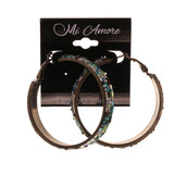 Silver-Tone & Blue Colored Metal Hoop-Earrings With Bead Accents #LQE2053