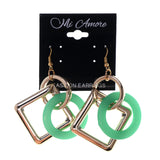 Gold-Tone & Green Colored Acrylic Dangle-Earrings #LQE2064