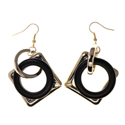 Gold-Tone & Black Colored Acrylic Dangle-Earrings #LQE2065