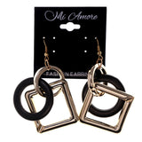 Gold-Tone & Black Colored Acrylic Dangle-Earrings #LQE2065