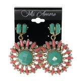 Pink & Green Colored Metal Drop-Dangle-Earrings With Crystal Accents #LQE2068