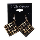 Gold-Tone & Black Colored Metal Dangle-Earrings With Crystal Accents #LQE2073