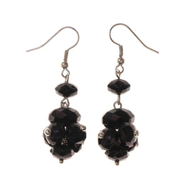 Black & Silver-Tone Colored Acrylic Dangle-Earrings With Bead Accents #LQE2074