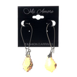 Silver-Tone & Peach Colored Metal Dangle-Earrings With Crystal Accents #LQE2076