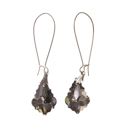 Silver-Tone & Black Colored Metal Dangle-Earrings With Crystal Accents #LQE2077